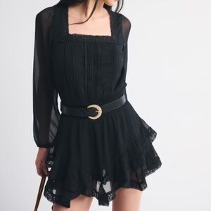 Abercrombie & Fitch Long-Sleeve Squareneck Tiered Skort in black small tall NWT